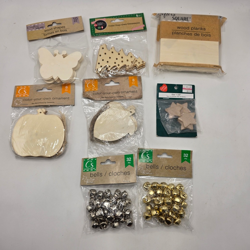 Lot of Wood Shapes Bundle Ornaments Planks Bells DIY Craft Supply Lot